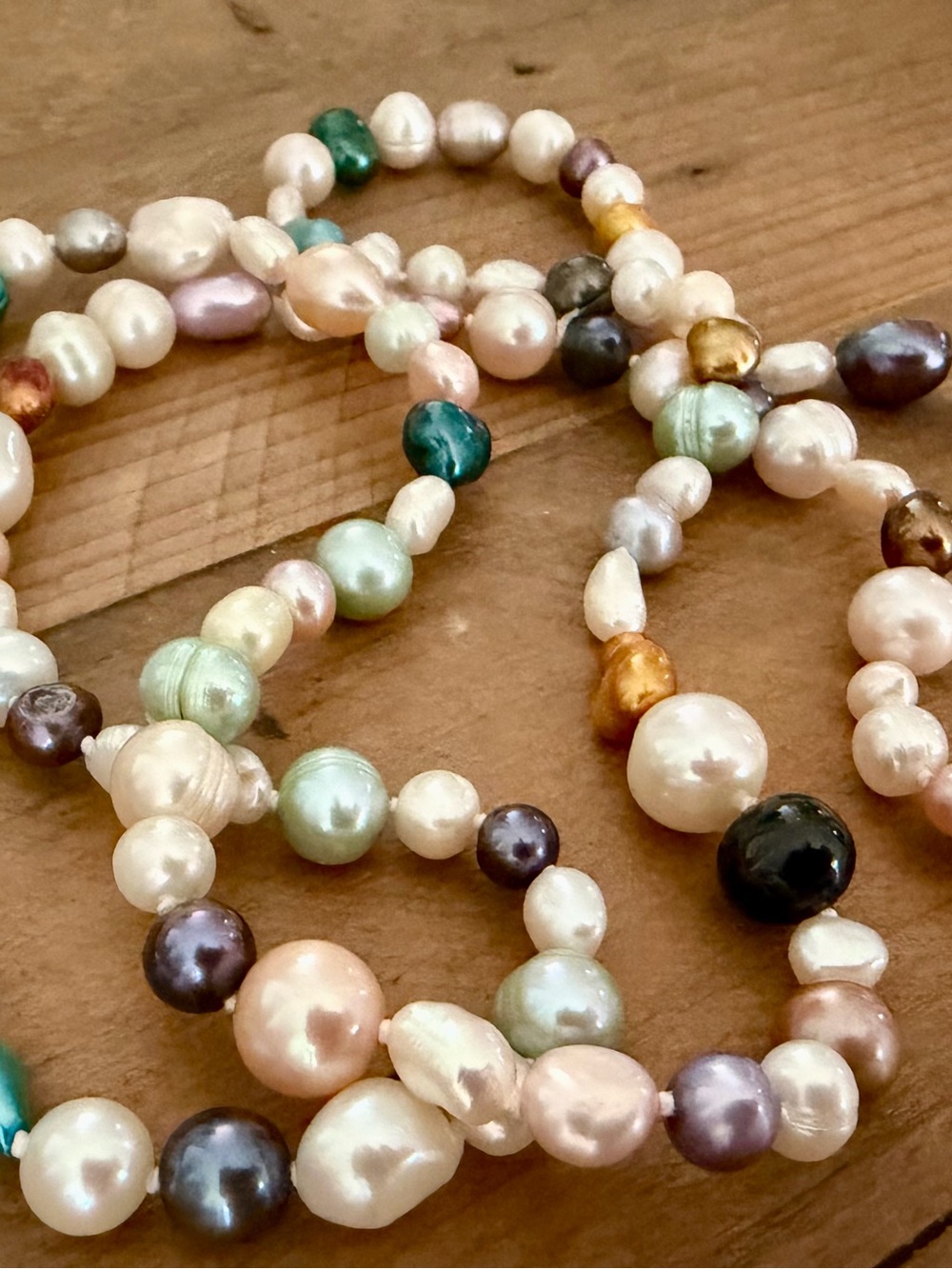 MULTICOLORED BAROQUE FRESHWATER PEARL ENDLESS STRAND NEXKLACE BOHO PASTEL LONG